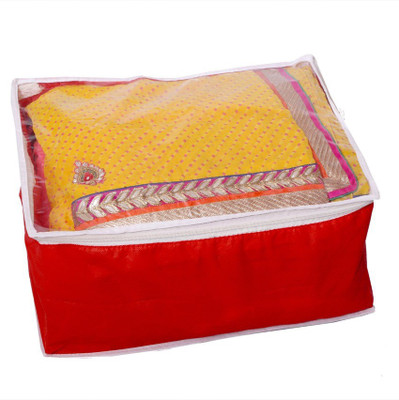 KUBER INDUSTRIES Designer Transparent Non Woven Multi Saree Cover 10 15 Sarees Capacity MKU006676 Red KUBER INDUSTRIES Garment Covers