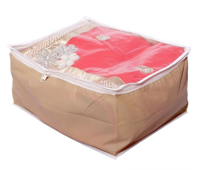 KUBER INDUSTRIES Designer Transparent Non Woven Multi Saree Cover 10 15 Sarees Capacity MKU006677 Beige KUBER INDUSTRIES Garment Covers