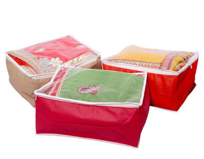KUBER INDUSTRIES Designer Transparent Non Woven Multi Saree Cover Set of 3 Pcs MKU006679 Multicolor KUBER INDUSTRIES Garment Covers