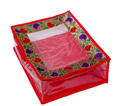 KUBER INDUSTRIES Designer Quilted Transparent Saree Cover MKU006708 Red KUBER INDUSTRIES Garment Covers