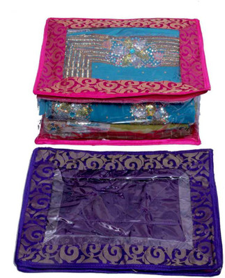 

Kuber Industries Designer Saree cover 2 Pcs combo in Fancy transparent brocade MKU5060(Multicolor)