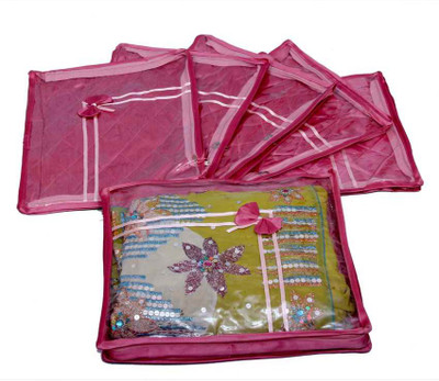 KUBER INDUSTRIES Designer Saree Cover 6 Pcs Combo In Pink Satin MKU0050052 Pink KUBER INDUSTRIES Garment Covers