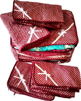 

Indi Bargain Printed Maroon Combo of 5 Transparent Multi Saree Cover(Red)