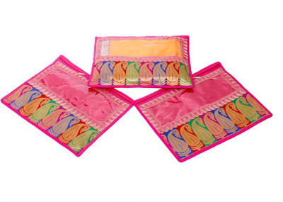 KUBER INDUSTRIES Designer Zari Border Saree Cover Set of 3 Pcs MKU006613 Pink KUBER INDUSTRIES Garment Covers