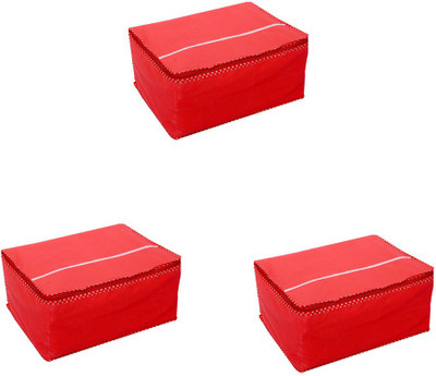 KUBER INDUSTRIES Designer Saree Cover Set of 3 Pcs in Non Woven Material Red KUBS16 Red KUBER INDUSTRIES Garment Covers