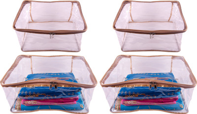 

Annapurna Sales Designer 9 Inch Height Full Transparent Big Saree/Blouse & Peticot Cover - Set of 4 Pcs. Golden00482(Golden)