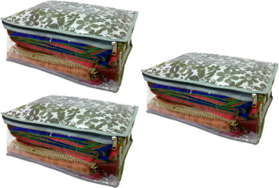 

Addyz Floral Pack of 3 Large Printed Saree Salwar Shirt Bedsheet Storage Cover Bag Organizer(White, Green)