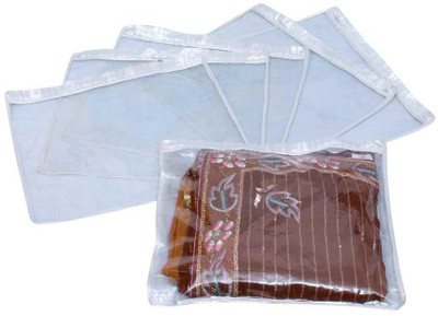 KUBER INDUSTRIES Designer Saree Cover 6 Pcs Combo In Transparent MKU5035 Silver