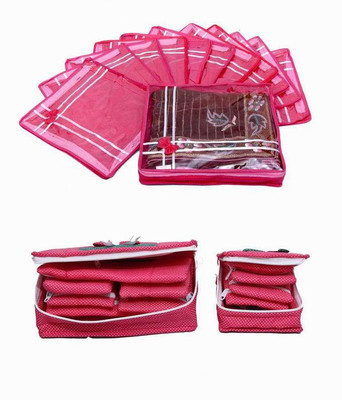 

Kuber Industries Designer Special Combo, 12 pcs of Bow Saree Cover, Jewellery Kit 1 Big 1 Small MKUCOM105(Pink)