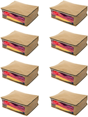 KUBER INDUSTRIES Designer Saree Cover Set of 8 Pcs in Non Woven Material Beige SLT027 Multicolor KUBER INDUSTRIES Garment Covers