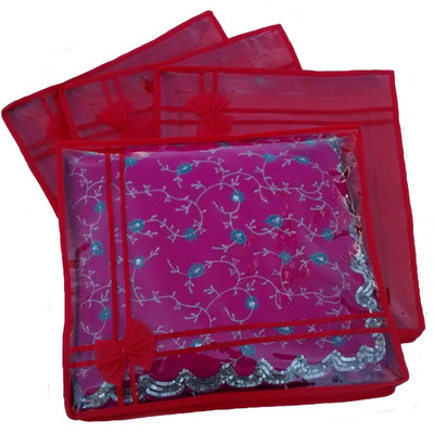 

Indi Bargain Non Woven Designer Saree Cover Set of 4(Red)