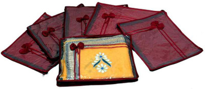 KUBER INDUSTRIES Designer Saree Cover Quilted Satin 6 Pcs Set MKUSC141(Maroon)