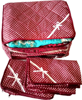 

Indi Bargain Printed Maroon Combo of 3 Transparent Multi Saree Cover(Red)