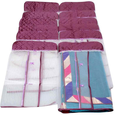 KUBER INDUSTRIES Designer Hanging Saree Cover Set of 12 Pcs MKUSC149 Purple KUBER INDUSTRIES Garment Covers