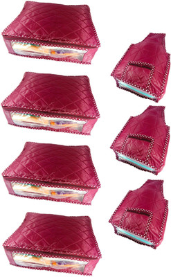 

Addyz Plain 4 Saree and 3 Blouse Cover Combo(Maroon)