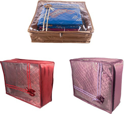 

Annapurna Sales Designer 5 Inch Height Front Transparent Large Saree Cover - Set of 3 Pcs. MPG00231(Maroon, Purple, Golden)