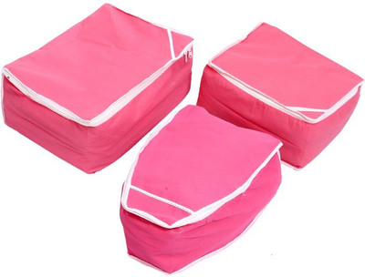 KUBER INDUSTRIES Designer Saree Cover, Blouse Cover, Peticot Cover Set of 3 Pcs Non Woven MKU006693 Pink KUBER INDUSTRIES Garment Covers