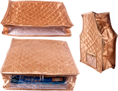 

Annapurna Sales Designer 5 Inch Height Side Transparent Large Saree/Blouse and Peticot Cover - Set of 3 Pcs. Golden00289(Golden)