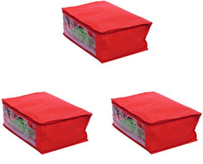 KUBER INDUSTRIES Designer Saree Cover Set of 3 Pcs in Non Woven Material Red SLT023 Multicolor KUBER INDUSTRIES Garment Covers
