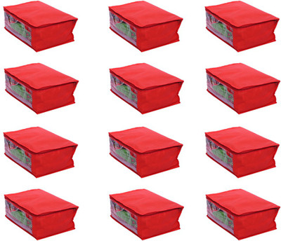 KUBER INDUSTRIES Designer Saree Cover Set of 12 Pcs in Non Woven Material Red KUBS24 Red KUBER INDUSTRIES Garment Covers