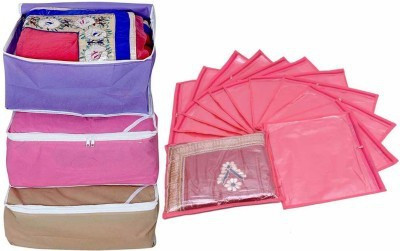Kuber Industries Designer Kuber Industries Saree Cover Combo3 Pcs Set and Single Packing Saree Cover 12 Pcs Set MKUCOM821 Multicolor