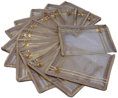 KUBER INDUSTRIES Designer Saree Cover 12 Pcs Combo Golden Net MKU0050005(Gold)