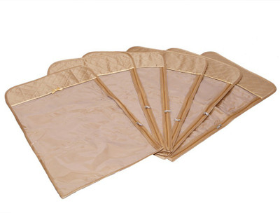 KUBER INDUSTRIES Designer Hanging Saree Cover In Quilted Satin 6 Pcs Set Golden MKU006699 Golden KUBER INDUSTRIES Garment Covers