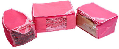 KUBER INDUSTRIES Designer Saree Blouse Peticot Cover Set of 3 Pcs Non Woven MKU006696 Pink KUBER INDUSTRIES Garment Covers