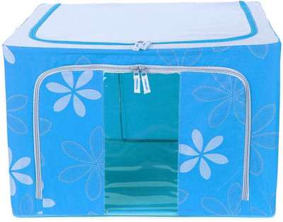 KUBER INDUSTRIES Designer Saree Cover /Lehenga/Woolens Storage Box with Steel Frames Flower SKU007601 Light Blue KUBER INDUSTRIES Garment Covers
