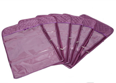 KUBER INDUSTRIES Designer Hanging Saree Cover In Quilted Satin 6 Pcs Set Purple MKU006697 Purple KUBER INDUSTRIES Garment Covers