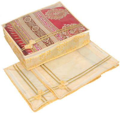 KUBER INDUSTRIES Designer Non Woven Bow Saree Cover/ Lahenga Cover Set Of 3 Pcs 6 Inches Height KUBS52 Yellow KUBER INDUSTRIES Garment Covers