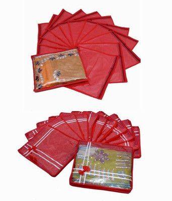 KUBER INDUSTRIES Designer Special Combo, 12 Pcs Of Single Saree Cover, 12 Pcs Of Bow MCOM101 Red KUBER INDUSTRIES Garment Covers