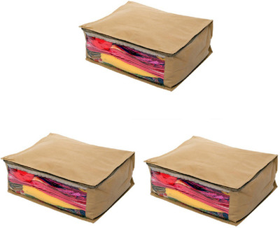 KUBER INDUSTRIES Designer Saree Cover Set of 3 Pcs in Non Woven Material Beige SLT026 Multicolor KUBER INDUSTRIES Garment Covers