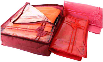 KUBER INDUSTRIES Designer Non Wooven saree cover 3 Pcs combo Mku216 Maroon, Pink KUBER INDUSTRIES Garment Covers