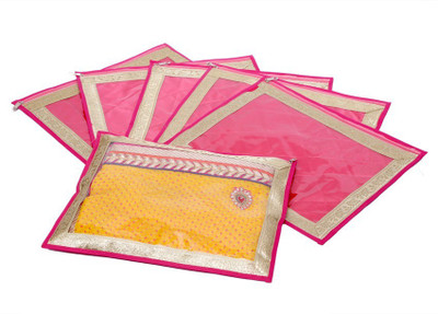 KUBER INDUSTRIES Designer Saree Cover in Heavy Quilted Satin Set of 6 Pcs MKU006636 Pink KUBER INDUSTRIES Garment Covers