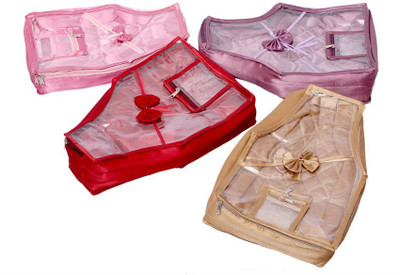 KUBER INDUSTRIES Designer Blouse Cover in Quilted Satin Fabric Set of 4 Pcs MKU006658 Multicolor KUBER INDUSTRIES Garment Covers