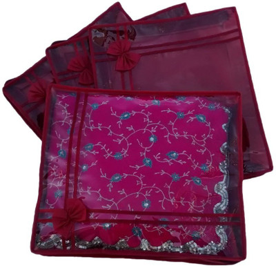 Ombags More Handmade Set Of 4 Transparent Double Saree Cover ks018 Maroon Ombags More Garment Covers