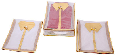 KUBER INDUSTRIES Designer Kuber Industries Net Transparent Shirt Cover Set of 3 Pcs Golden MKU006612 Golden KUBER INDUSTRIES Garment Covers
