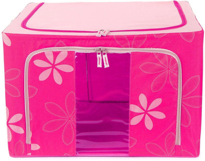 KUBER INDUSTRIES Designer Saree Cover /Lehenga/Woolens Storage Box with Steel Frames Flower SKU007604 Pink KUBER INDUSTRIES Garment Covers