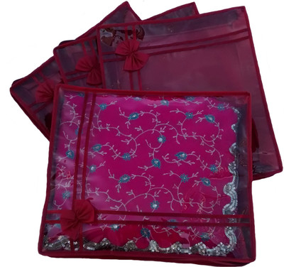 

Indi Bargain Designer Maroon set of 4 transparent double saree cover(Maroon)