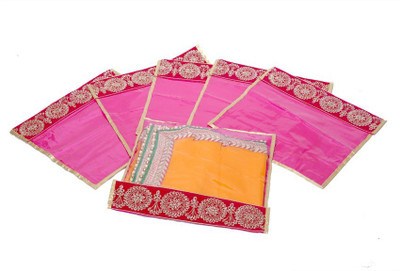 KUBER INDUSTRIES Designer Kuber Industries Single Packing Flip Saree Cover Set of 6 Pcs MKU006634 Pink KUBER INDUSTRIES Garment Covers
