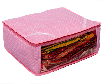 KUBER INDUSTRIES Designer Saree Cover in Polka Dots Quilted Cotton Material MKU006681 Pink KUBER INDUSTRIES Garment Covers