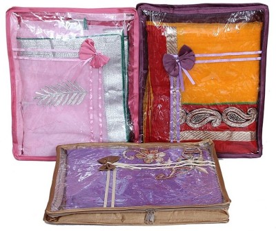 KUBER INDUSTRIES Saree Covers 3 Pcs Combo In Satin AA15(Pink, Purple, Grey)