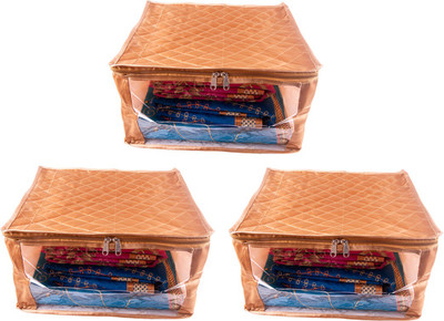 

Annapurna Sales Designer 9 Inch Height Side Transparent Big Saree Covers - Set of 3 Pcs. Golden00207(Golden)