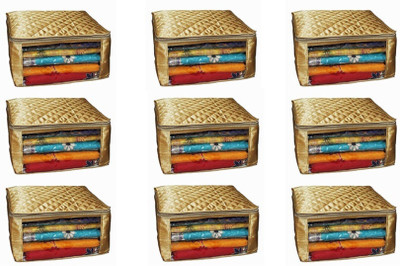 KUBER INDUSTRIES Designer Saree cover large size upto 15 Sarees in Golden Satin Set Of 9 Pcs/ Wedding Gift KUBES37 Gold KUBER INDUSTRIES Garment Cover