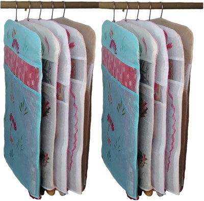Kuber Industries Designer Transparent Kota Doria Hanging Saree Cover Set Of 10 Pcs sc044 Multicolor