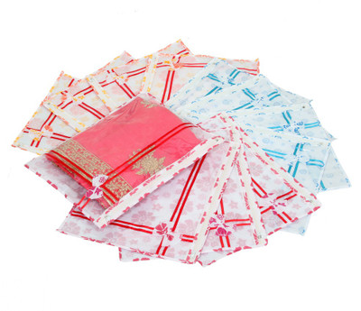 KUBER INDUSTRIES Designer Printed Non Wooven Saree Cover Set Of 12 Pcs With Zip Lock KUBS05 White KUBER INDUSTRIES Garment Covers