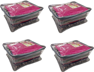 

Addyz Plain 4 Pcs Large Transparent Saree Cover Keep Upto 12 - 14 Each(Transparent)