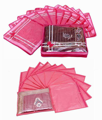 

Kuber Industries Designer Special Combo, 12 Pcs Of Single Saree Cover, 12 Pcs Of Bow MKUM114(Pink)