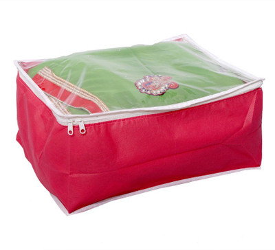 KUBER INDUSTRIES Designer Transparent Non Woven Multi Saree Cover 10 15 Sarees Capacity MKU006707 Red KUBER INDUSTRIES Garment Covers